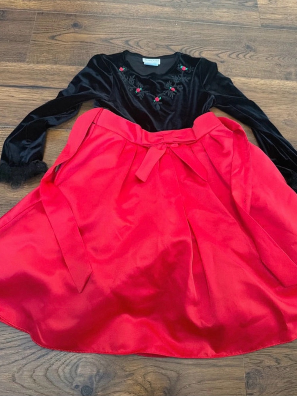 Black Velvet & Red Satin Holiday Dress for Girls